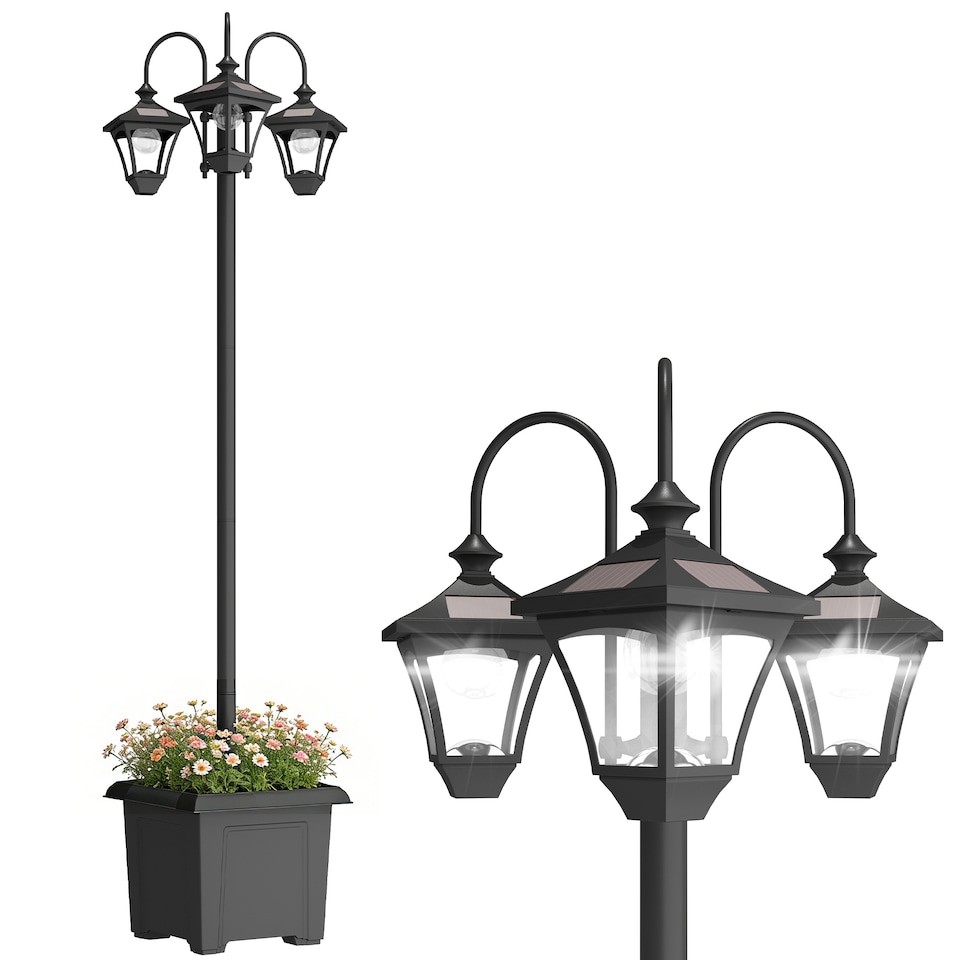 image 1 of Outsunny Solar Lamp Post Dusk-to-Dawn Sensor 185 cm Black | Black | Black | 52 x 52 x 185 cm