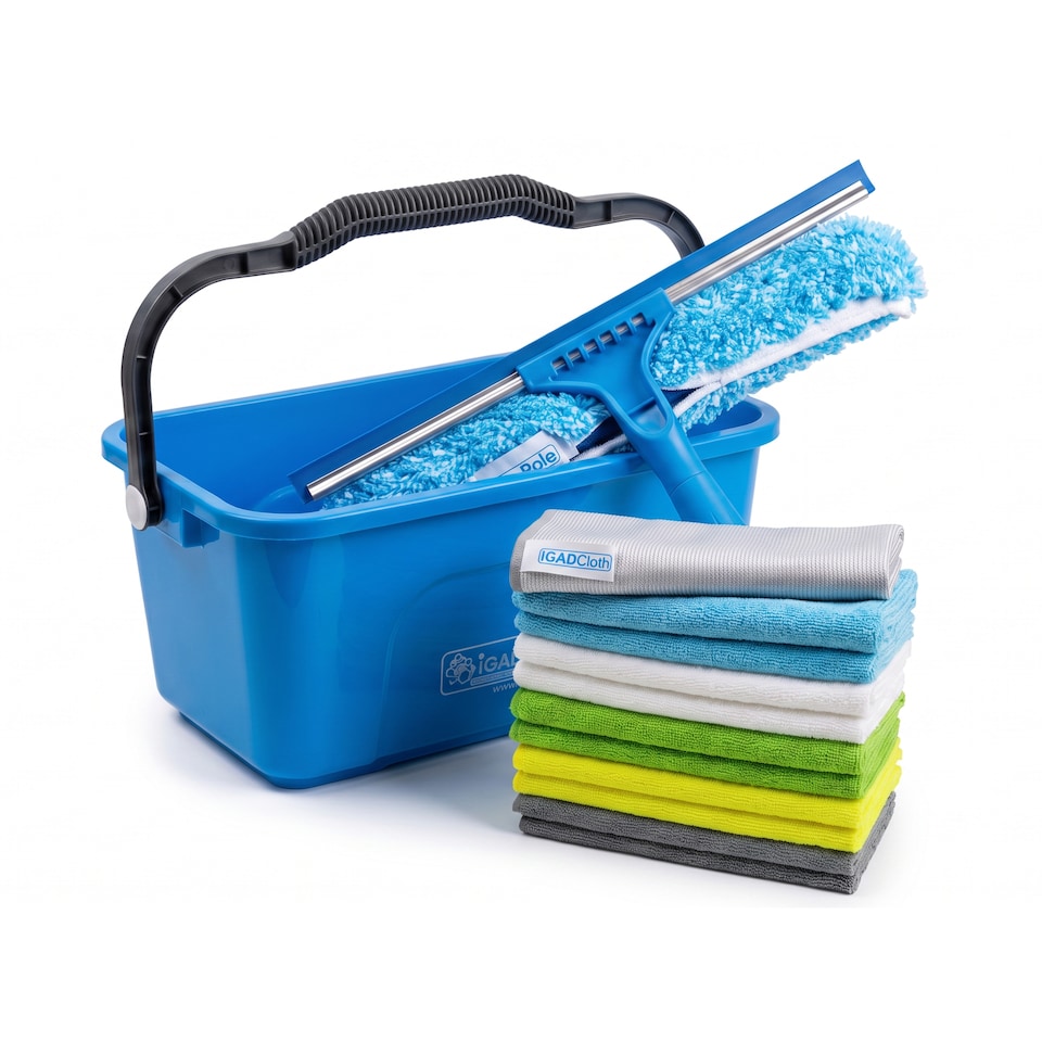 image 1 of IGADPole 12L Window Cleaning Bucket Kit with 14" Squeegee & 10x Free Microfibre Cloths + 1 Special Glass Cloth
