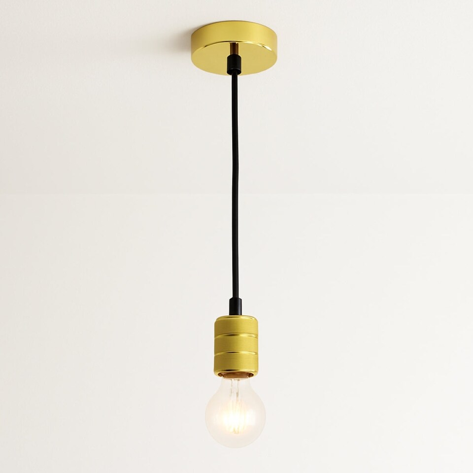 image 1 of CGC Sydney II Gold Knurled Two-Band 1.5m Adjustable E27 Ceiling Pendant with Matching Ceiling Rose | Gold | Gold | Ceiling rose diameter: 10 cm, depth: 2 cm, Pendant: diameter 4.5 cm, height 7.5 cm, Total height 1.5m adjustable