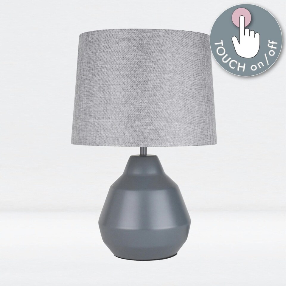 image 1 of First Choice Lighting Pair of Grey 39cm Touch Lamps with Grey Shades Grey | Grey