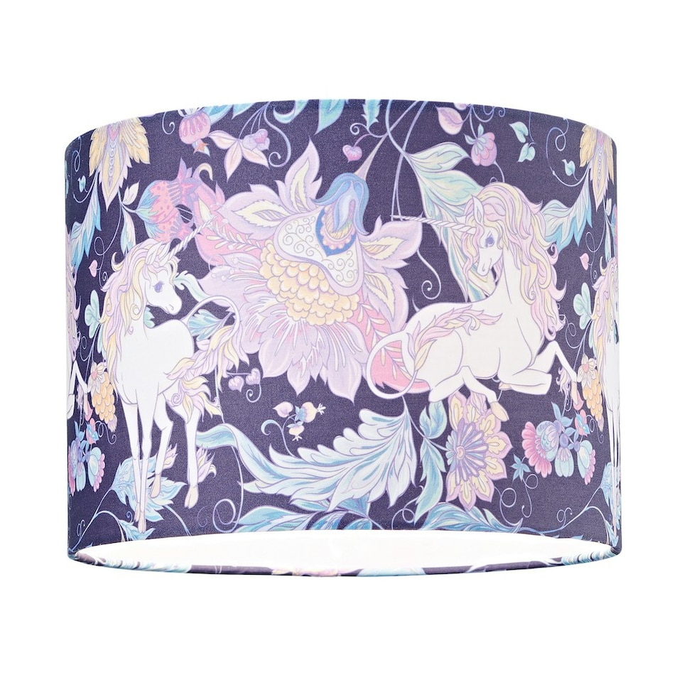 image 1 of Feminine Purple & Pink Cotton 10" Shade with Elegant Unicorns and Green Flowers
