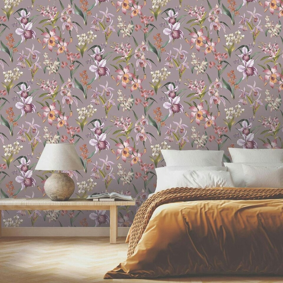 image 1 of Rasch Maya Floral Wallpaper - Lilac - 10m x 53cm Purple