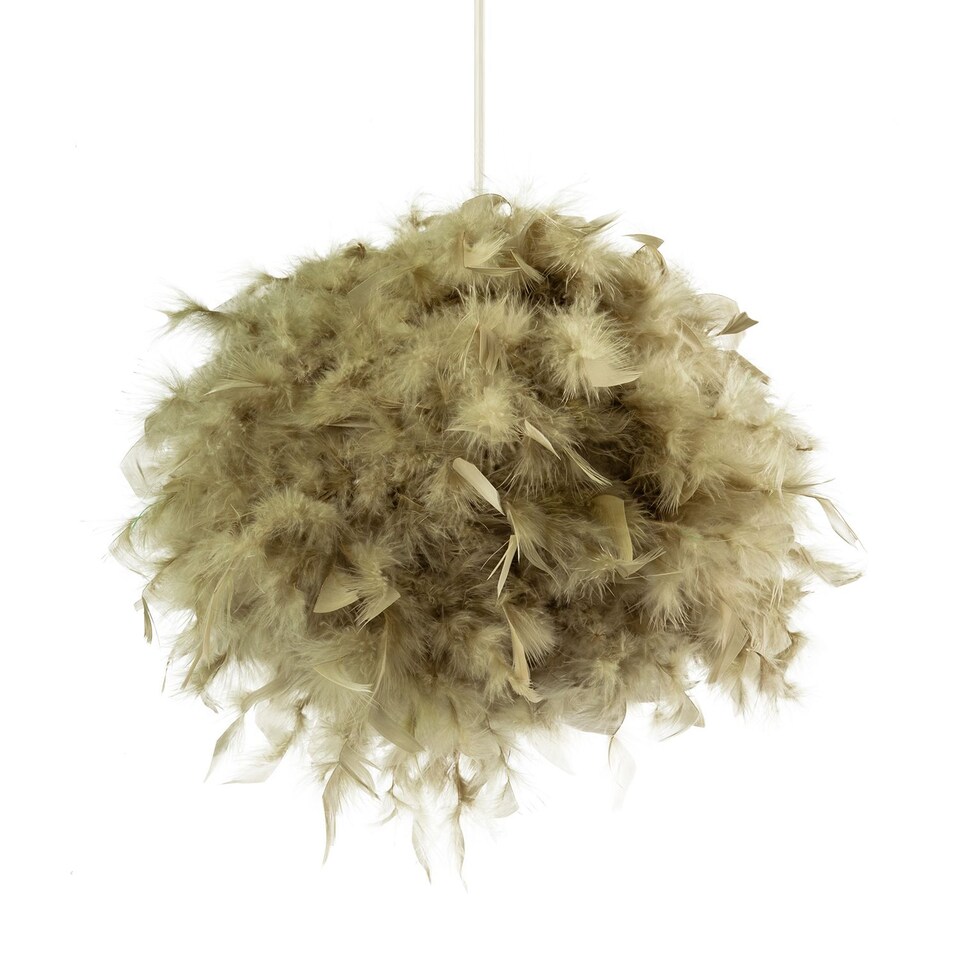 image 1 of Eye-Catching and Modern Olive Green Feather Decorated Pendant Shade