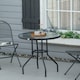 image 2 of Outsunny 80 cm Round Dining Table with Parasol Hole, Outdoor Coffee End Side Table with Tempered Glass Top, Steel Frame for Garden, Black