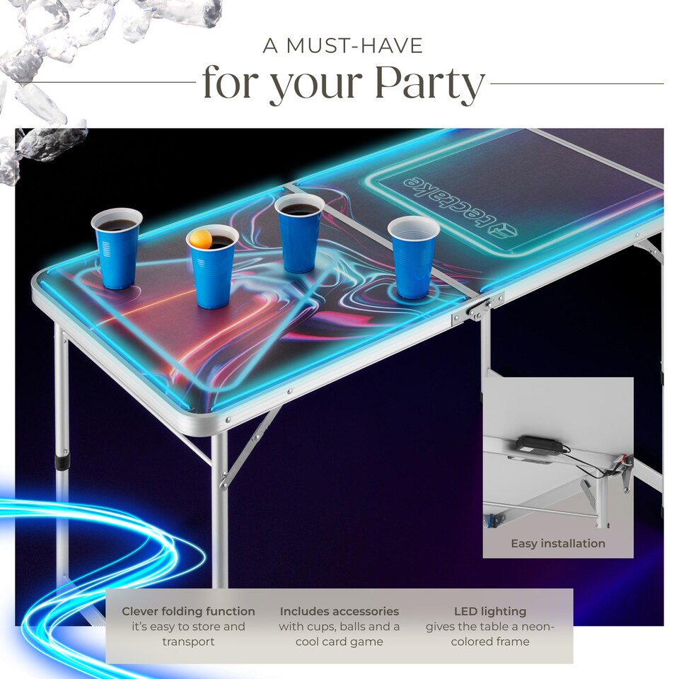 image 1 of Beer Pong Table - aluminium, LED lighting, 100 cups, 6 balls
