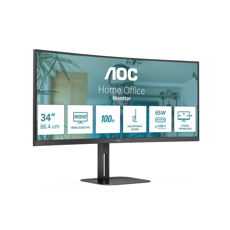 image 1 of AOC V5 CU34V5C/BK LED display 86.4 cm (34") 3440 x 1440 pixels Wide Quad HD Black