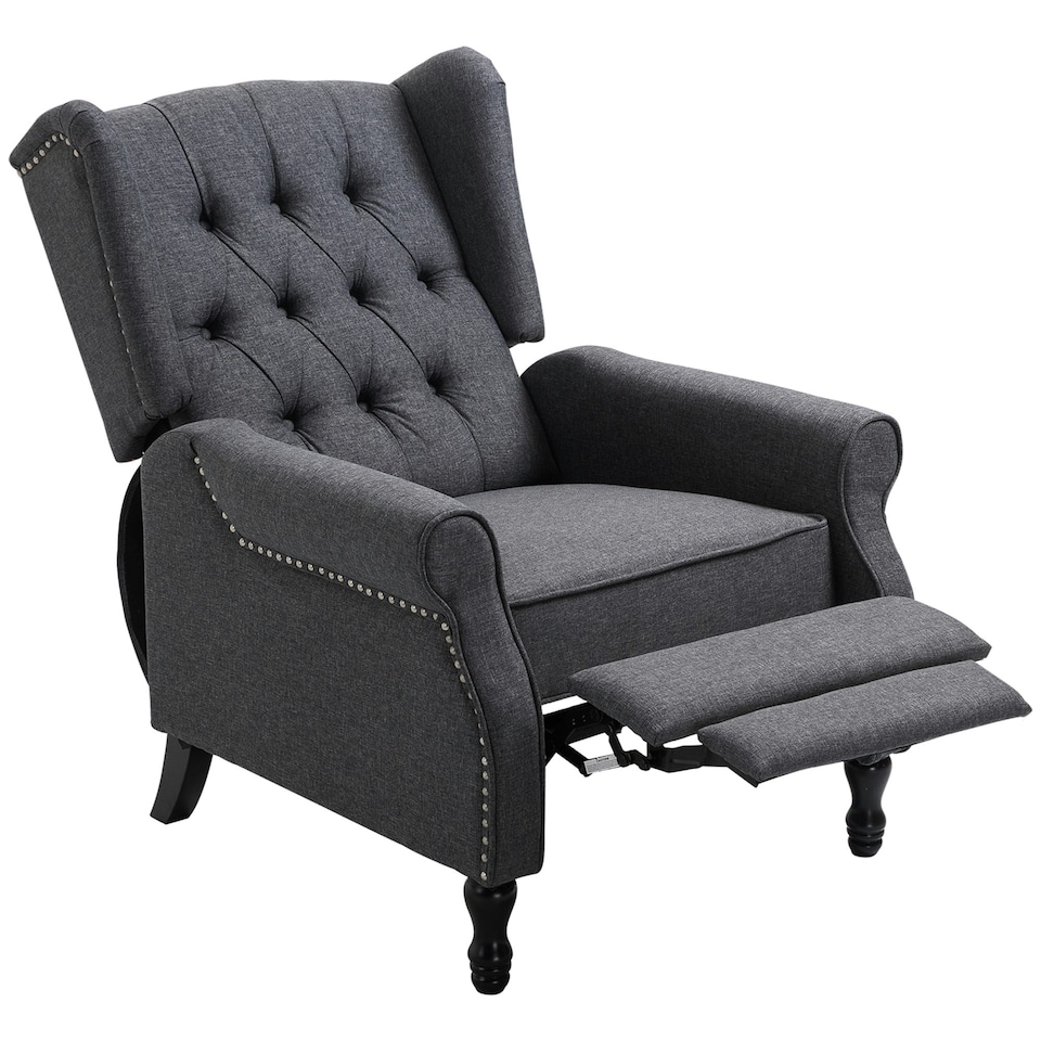 image 1 of HOMCOM Manual Recliner Armchair w/ Retractable Footrest Dark Grey