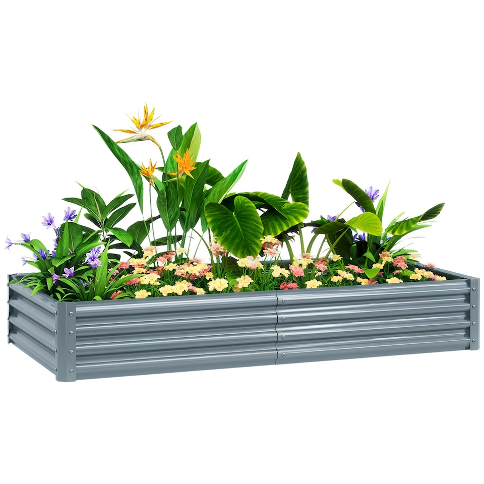 image 1 of Outsunny Galvanised Raised Garden Bed, 180x90x30cm Raised Bed, Silver 