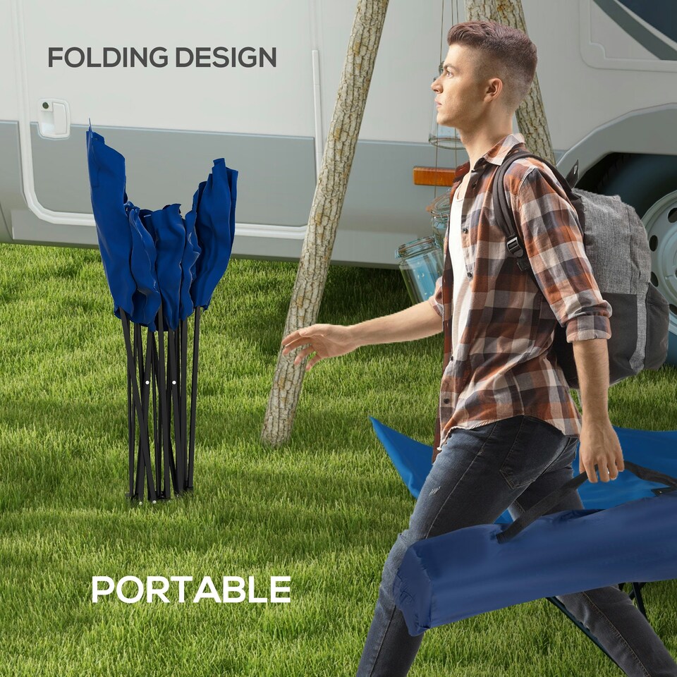 image 1 of Outsunny Folding Camp Bed, Single Travel Camping Cot with Side Pocket, Blue