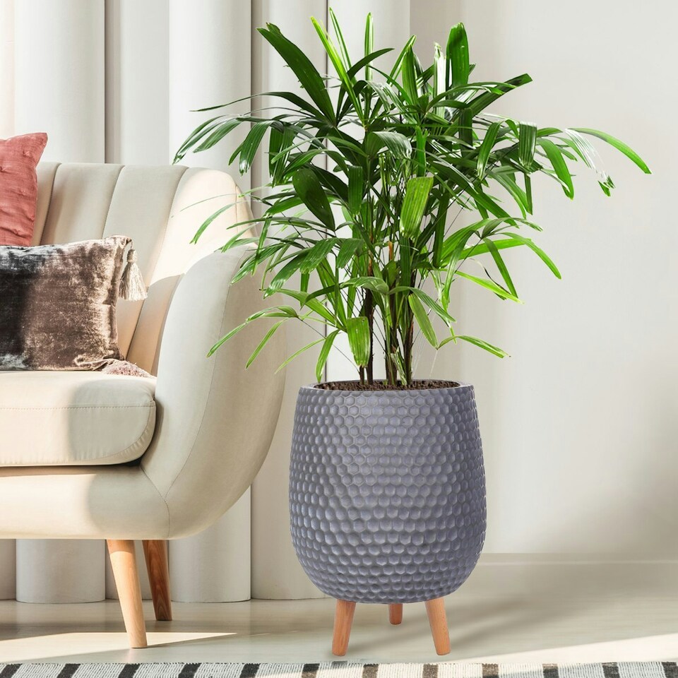 image 1 of Honeycomb Style Dark Grey Planter with Legs, Round Indoor Plant Pot Stand for Indoor Plants by Idealist Lite D30 H43 cm, 19L