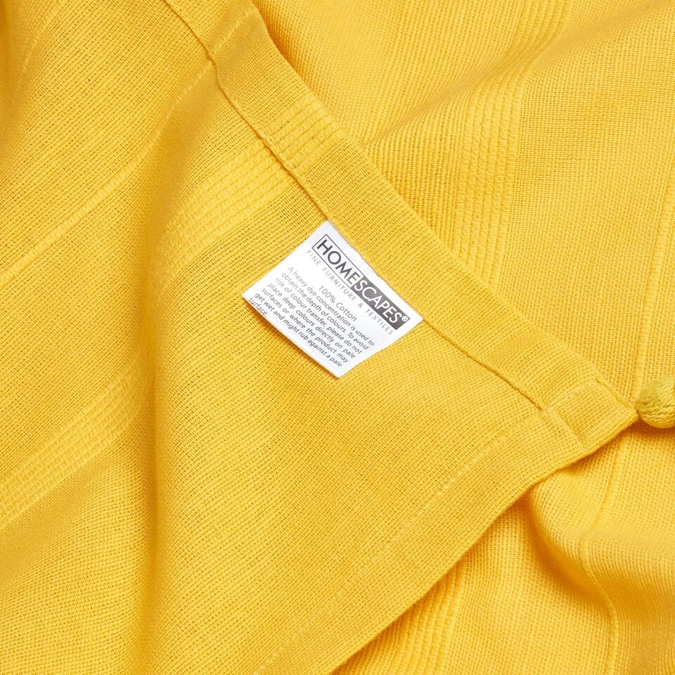 image 1 of Homescapes Cotton Rajput Ribbed Yellow Throw - 225 x 255 cm Yellow
