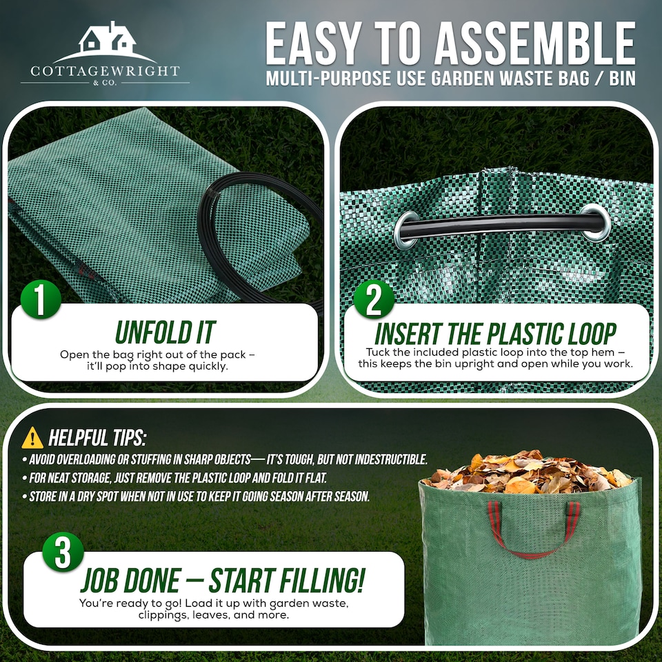 image 1 of Garden Bags Heavy Duty with Handles Reusable Garden Waste Bags for Plant, Grass, Dirt, Leaves Collection - Pack of 3