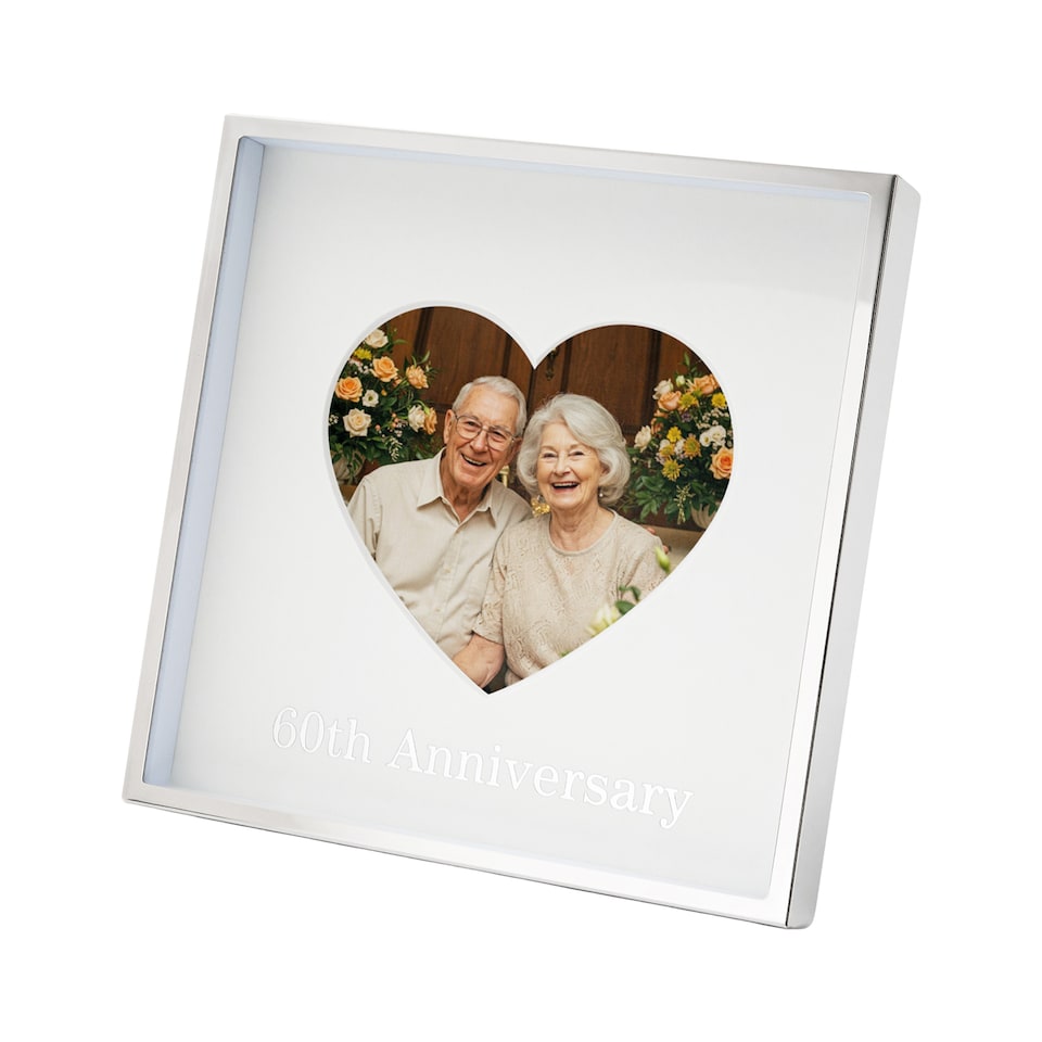 image 1 of 60th Anniversary 4x4 Nickel Heart Frame with Silver Foil | Silver | One Size