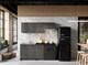 image 2 of Kitchenette Small Kitchen Cabinets 5 Units Complete Set 180cm Black Grey Fitted Kitchen Package with Worktop Lina
