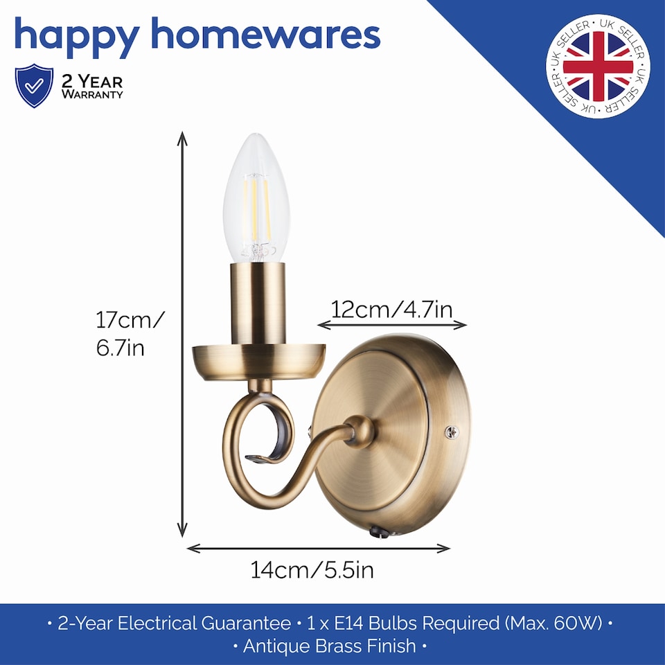 image 1 of Traditional Antique Brass Wall Light Fitting with Scroll Arm and Pull Switch | Gold