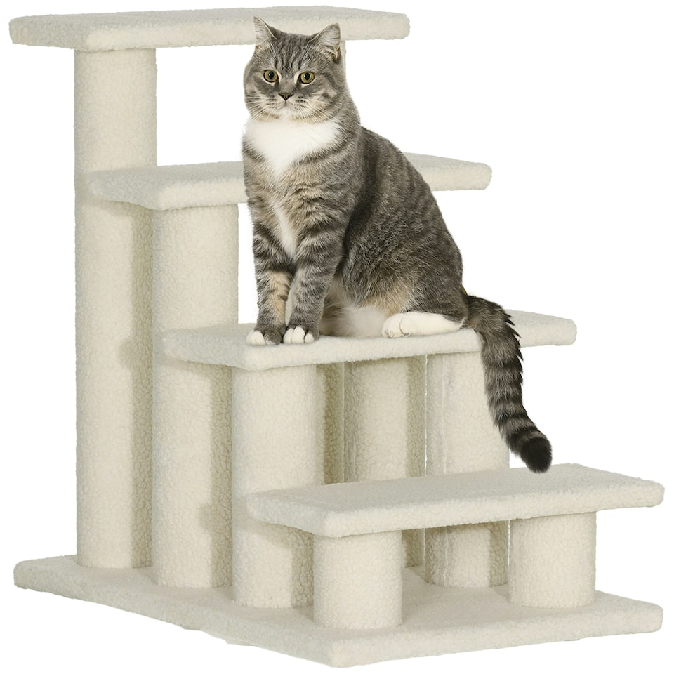 image 1 of PawHut Dog Steps for Bed 4 Step Pet Stairs for Dog Cat Climb Ladder Cream