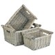 image 1 of Set of 3 Antique Wash Wooden Handled Wicker Storage Basket Grey