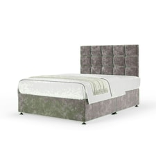 Silver Chenille No Drawer Divan Base and Pearl Headboard Small Double