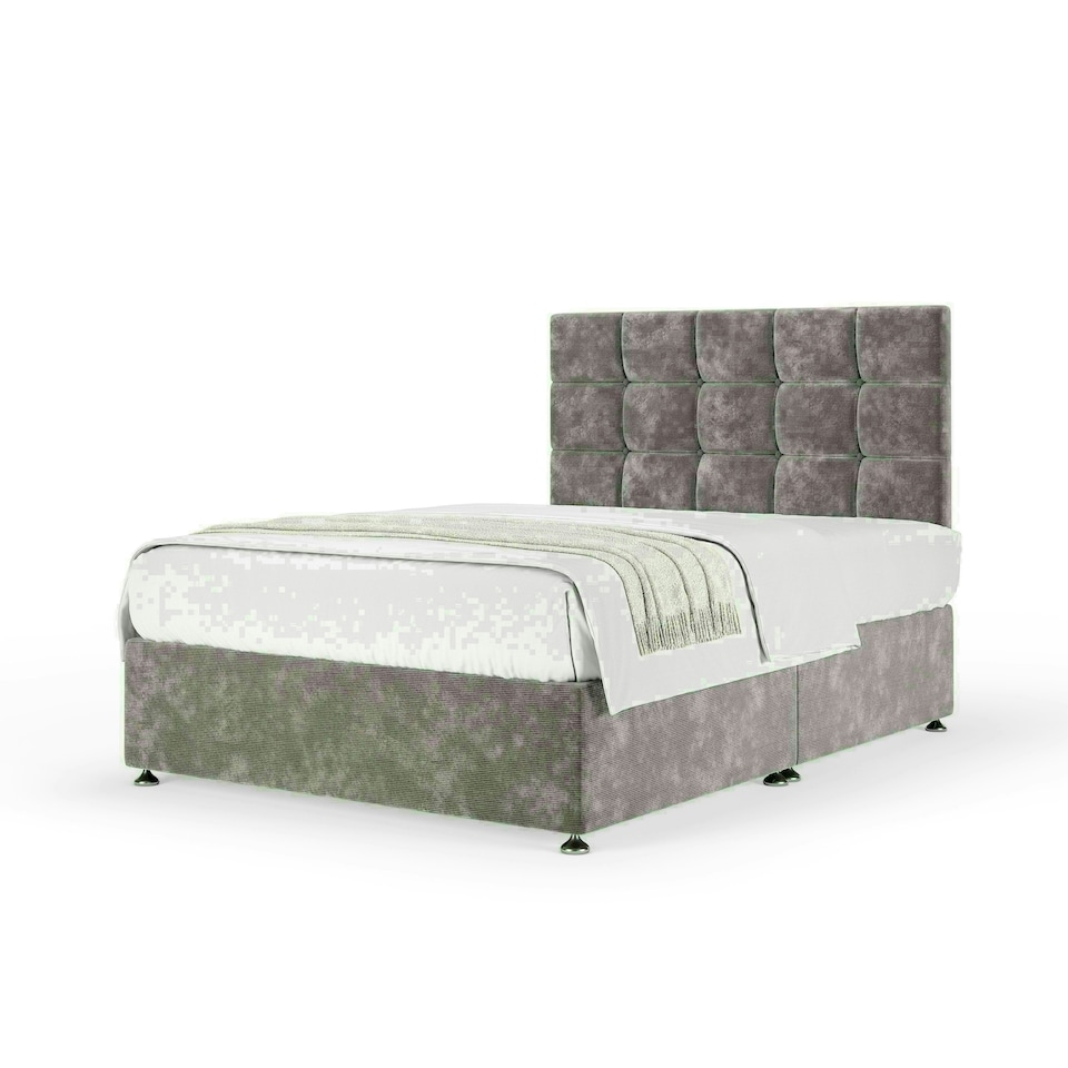 Silver Chenille No Drawer Divan Base and Pearl Headboard Small Double