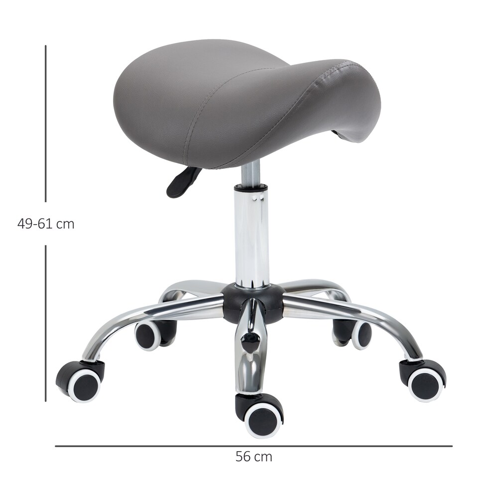 image 1 of HOMCOM PU Leather Saddle Stool w/ Moulded Padded Seat Adjustable Height Grey