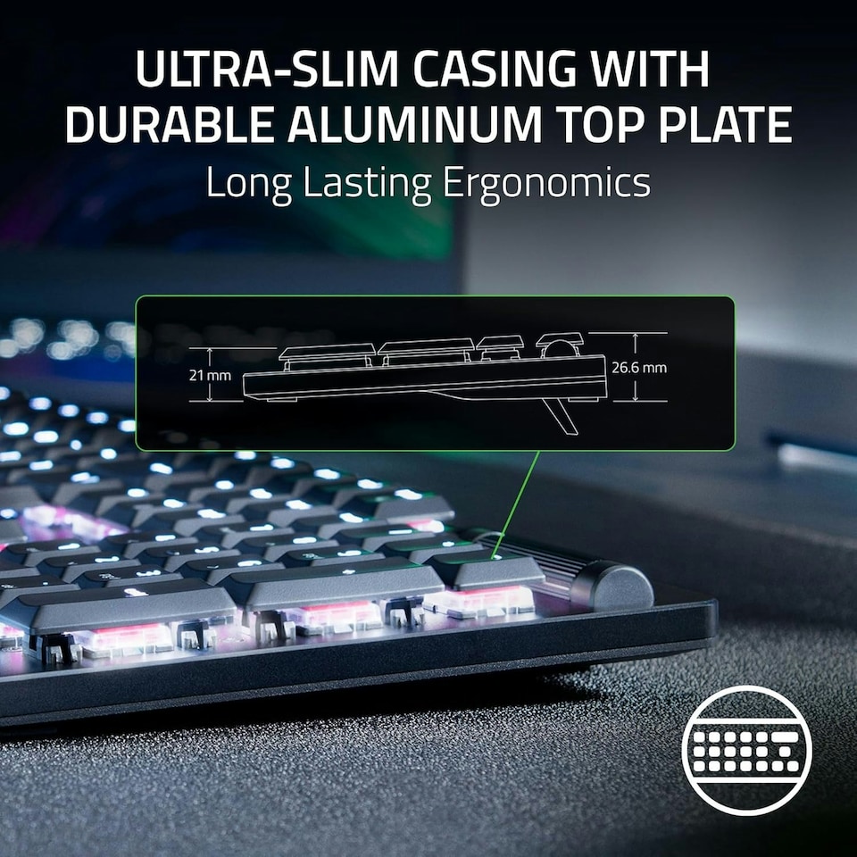 image 1 of DeathStalker V2 Pro (Red Switch) - Wireless Low-Profile Optical Gaming Keyboard (Linear Optical Switches, HyperSpeed Wireless, Bluetooth 5.0, Laser-Etched Keycaps) QWERTY UK Layout | Black