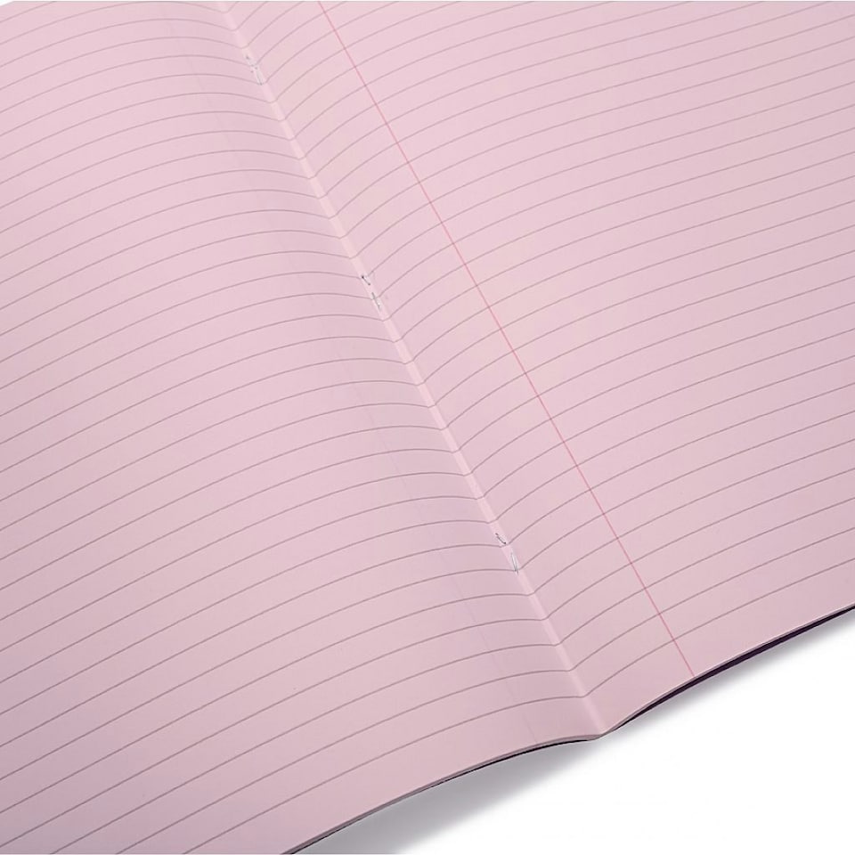 image 1 of Pack of 10 Rhino A4 48 Page Yellow with Pink Tinted Paper 8mm Lined with Margin Exercise Books