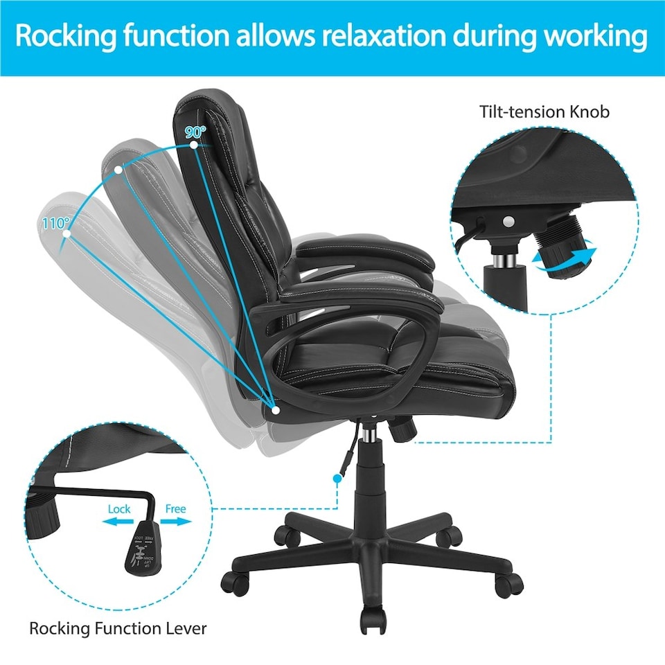 image 1 of Yaheetech PU Leather Executive Chair with High Back Black | Black