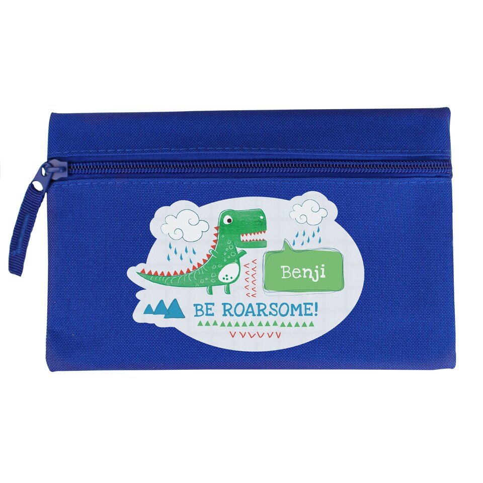 image 1 of Personalised 'Be Roarsome' Dinosaur Blue Pencil Case | Blue