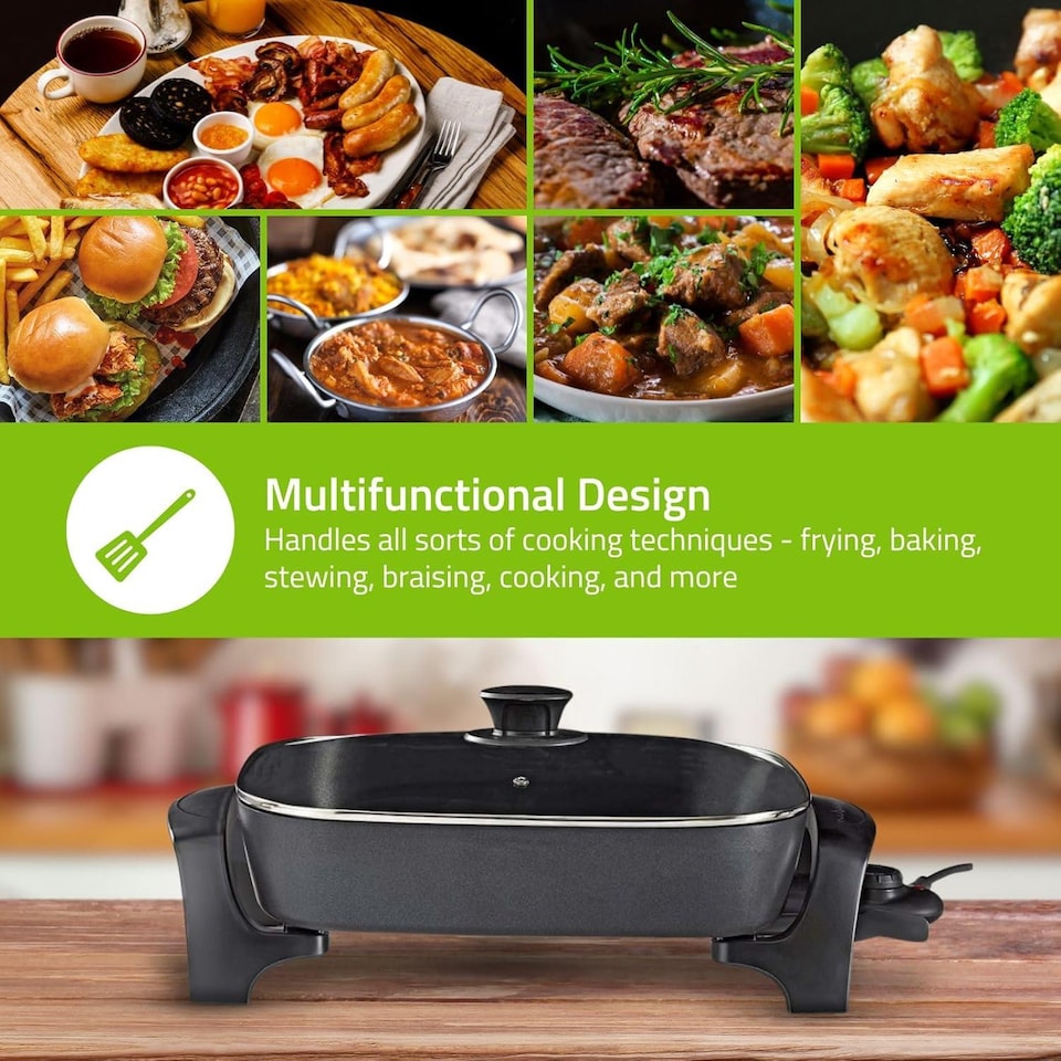 image 1 of Nedis Electric Skillet Frying Pan, Non-Stick 40cm Multicooker with Cool Touch Handles and Thick Cast Aluminium Body, 2200W