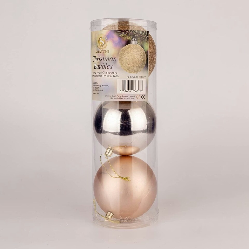 image 1 of Baubles Champagne 10cm - 3-Piece Set, PVC