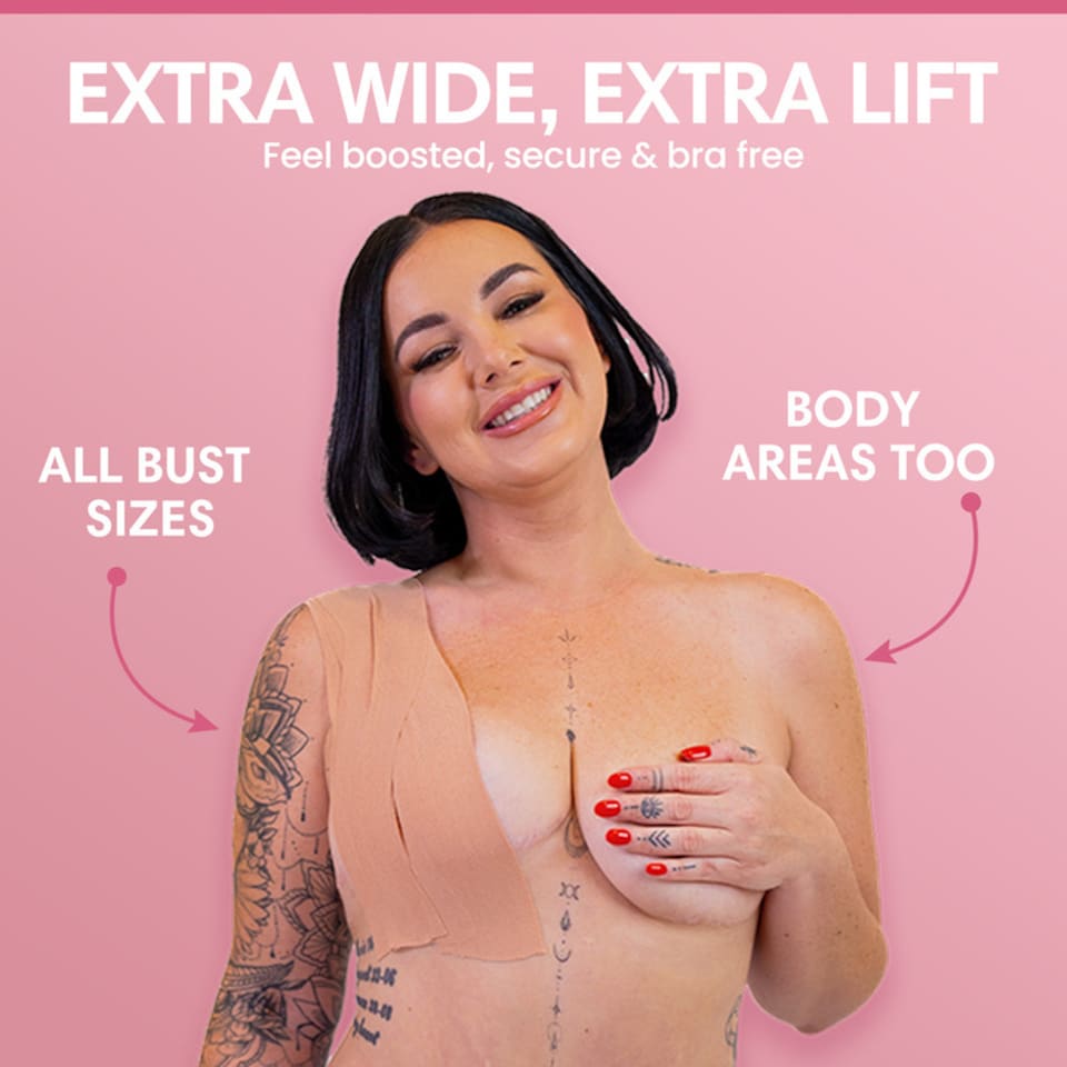 image 1 of Booby Tape Extra Wide Self-Adhesive Breast Lift Tape for All Bust Sizes, Boosts Support and Confidence, Versatile and Ideal for Any Type of Clothing, Discreet and Comfortable Latex Free 5M Nude Colour