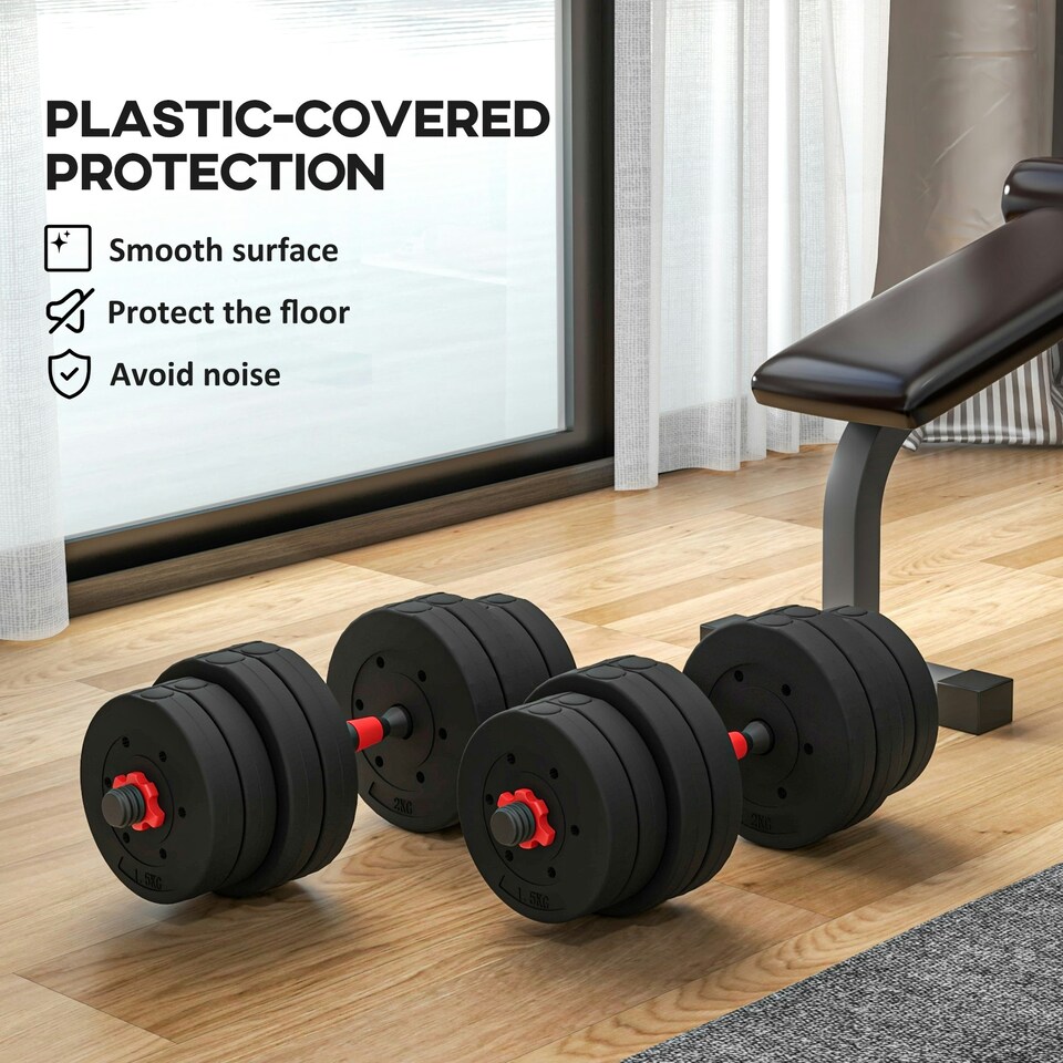 image 1 of HOMCOM 30kg Adjustable 2 IN 1 Barbell Dumbbells Weight Set for Body Fitness