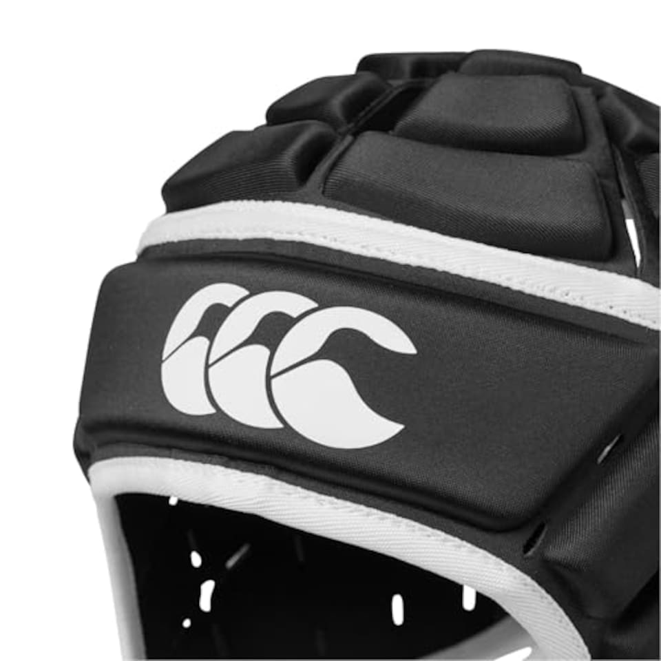 image 1 of Canterbury Junior Unisex Rugby Core Headguard | 360 Coverage | Soft-Edged Chin Strap | Designed Holes Aid Ventilation | Foam Padding Headguard, Black, Xs