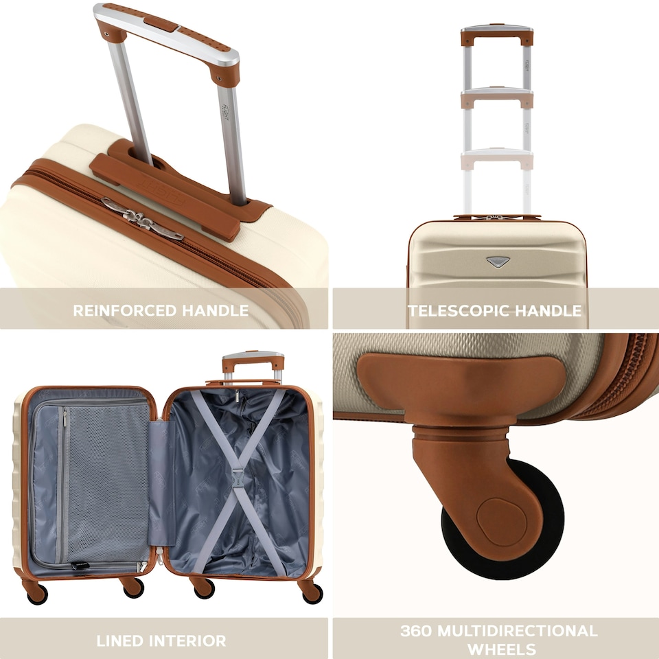 image 1 of Flight Knight Suitcase Set, Large Suitcase, Extra Large Suitcase, Cabin Suitcase 55x40x20cm - 60+ Airlines Approved - EasyJet, Jet2, Ryanair Priority Carry On Cream | Cream | Large