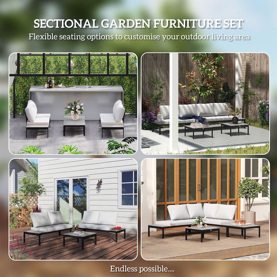 image 1 of Outsunny 4 Seater Garden Corner Sofa Set with Removable Thick Cushions Grey