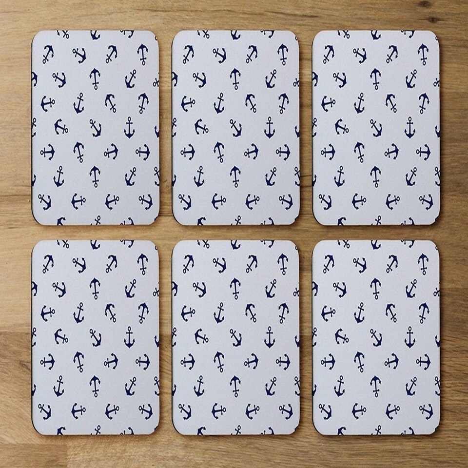 image 1 of Navy Anchors on White (Coaster)