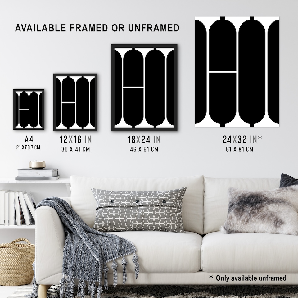 image 1 of Large Hi Word Bold Black White Typography Design Wall Art Print 12x16 In