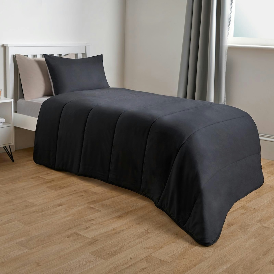 image 1 of OHS Coverless Reversible 10.5 Tog Duvet And Pillowcase Bedding Set, Double - Black/Stone