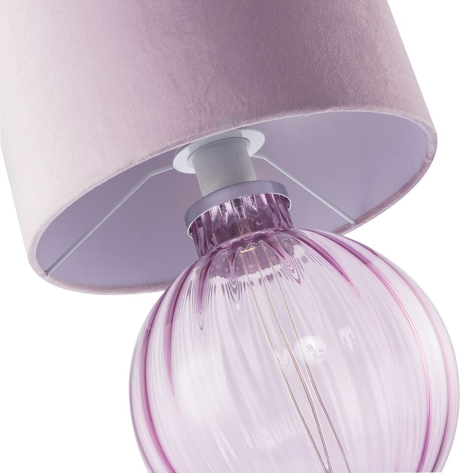 image 1 of Contemporary Lilac Ribbed Glass Table Lamp with Velvet Fabric Shade