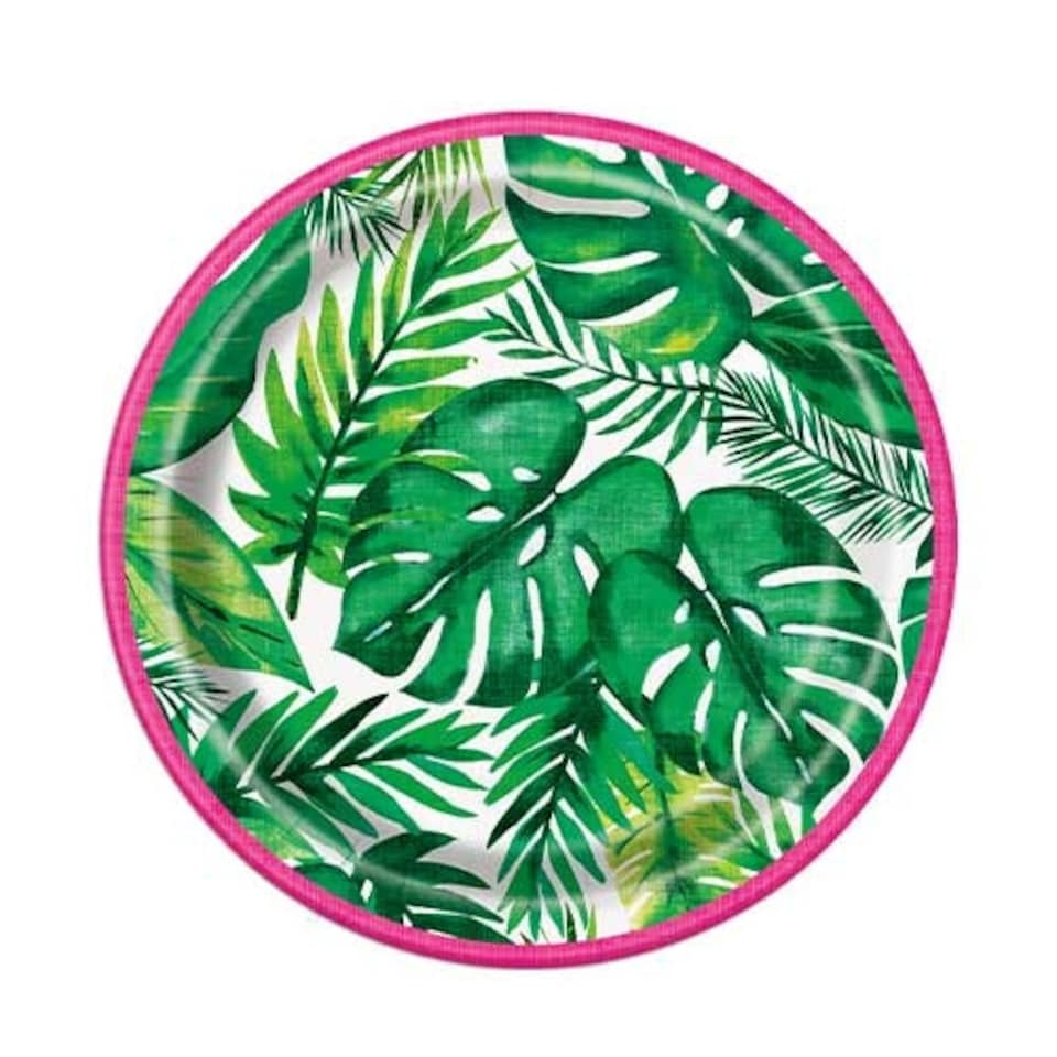 Palm Tropical Luau Round Paper Plates 17cm - Pack of 8