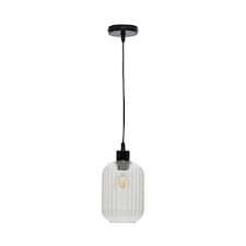 Batley - Clear Ribbed Glass with Black Pendant Fitting Black | Clear