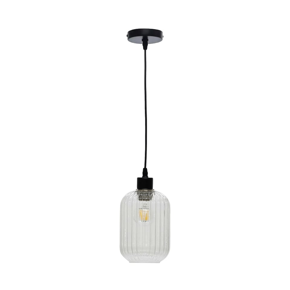image 1 of Batley - Clear Ribbed Glass with Black Pendant Fitting Black | Clear