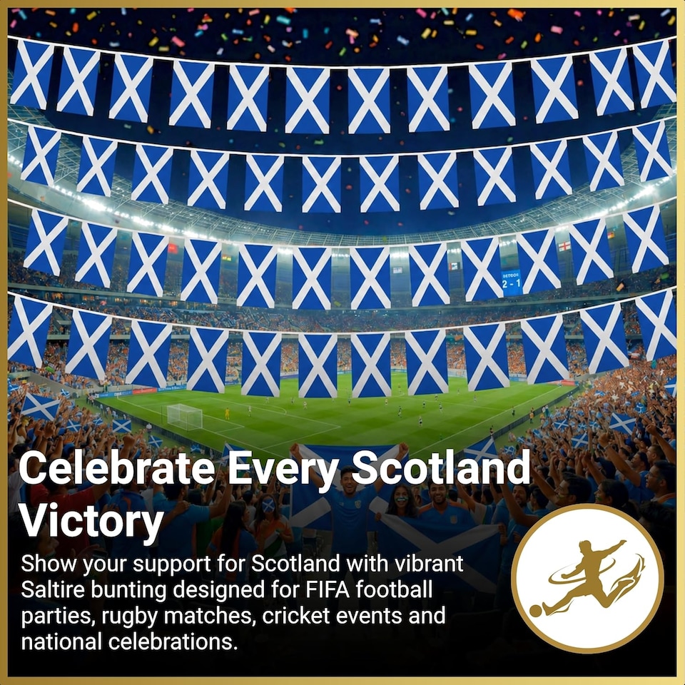 image 1 of 10m/33ft Scotland Flag Bunting for FIFA 2026 World Cup Football Event – 30 Double Sided Scottish Saltire Polyester Banner 14 x 21cm Football Party Decorations