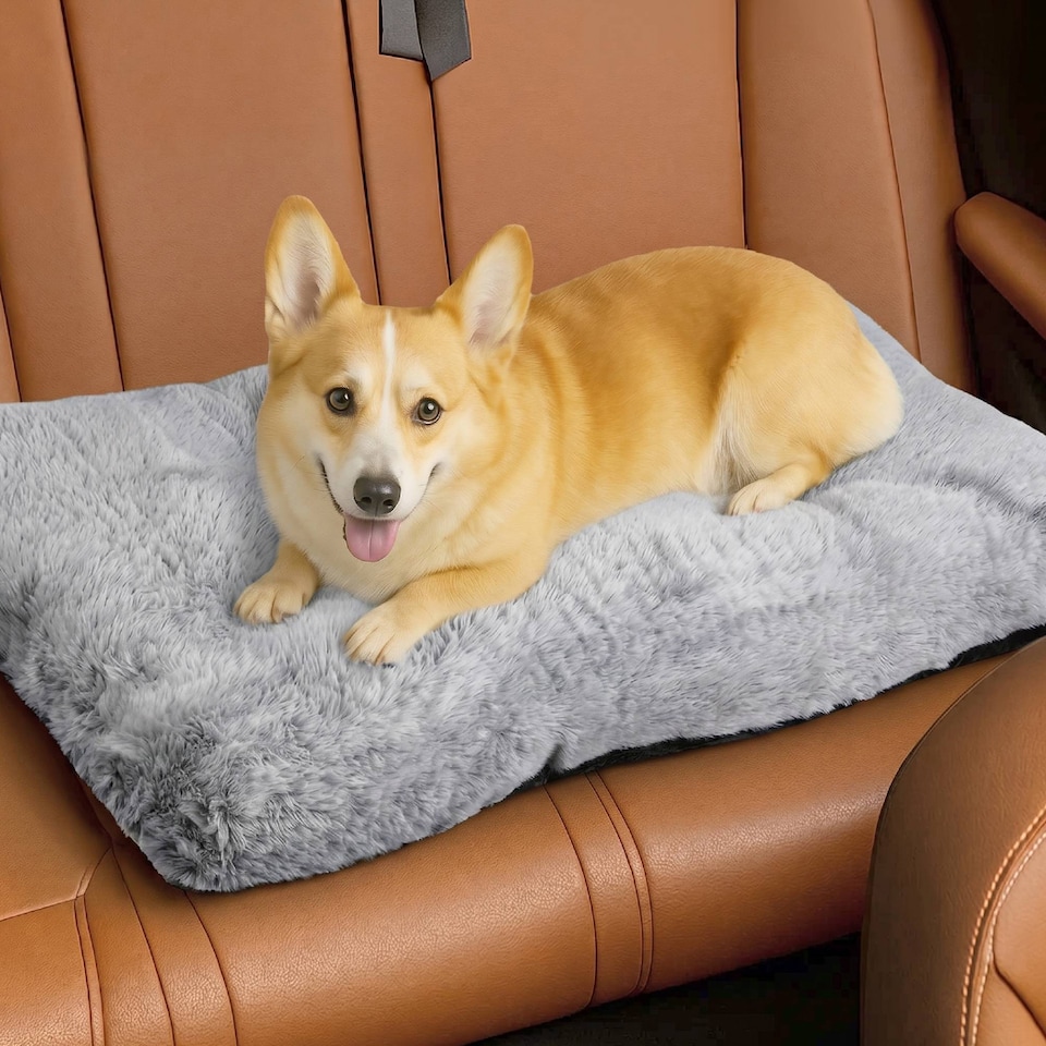 image 1 of Skylos Soft Plush Pet Bed Washable Cushion Mat for Dog Cat Crate Puppy | Grey | 75 x 50cm | One Size