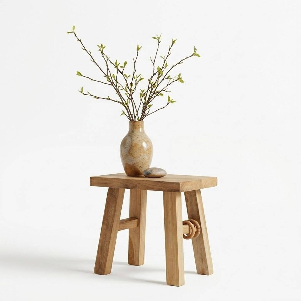 image 1 of Solid Teak Wood Side Table Stool Rustic Square Plant Stand | Brown | Brown | 1