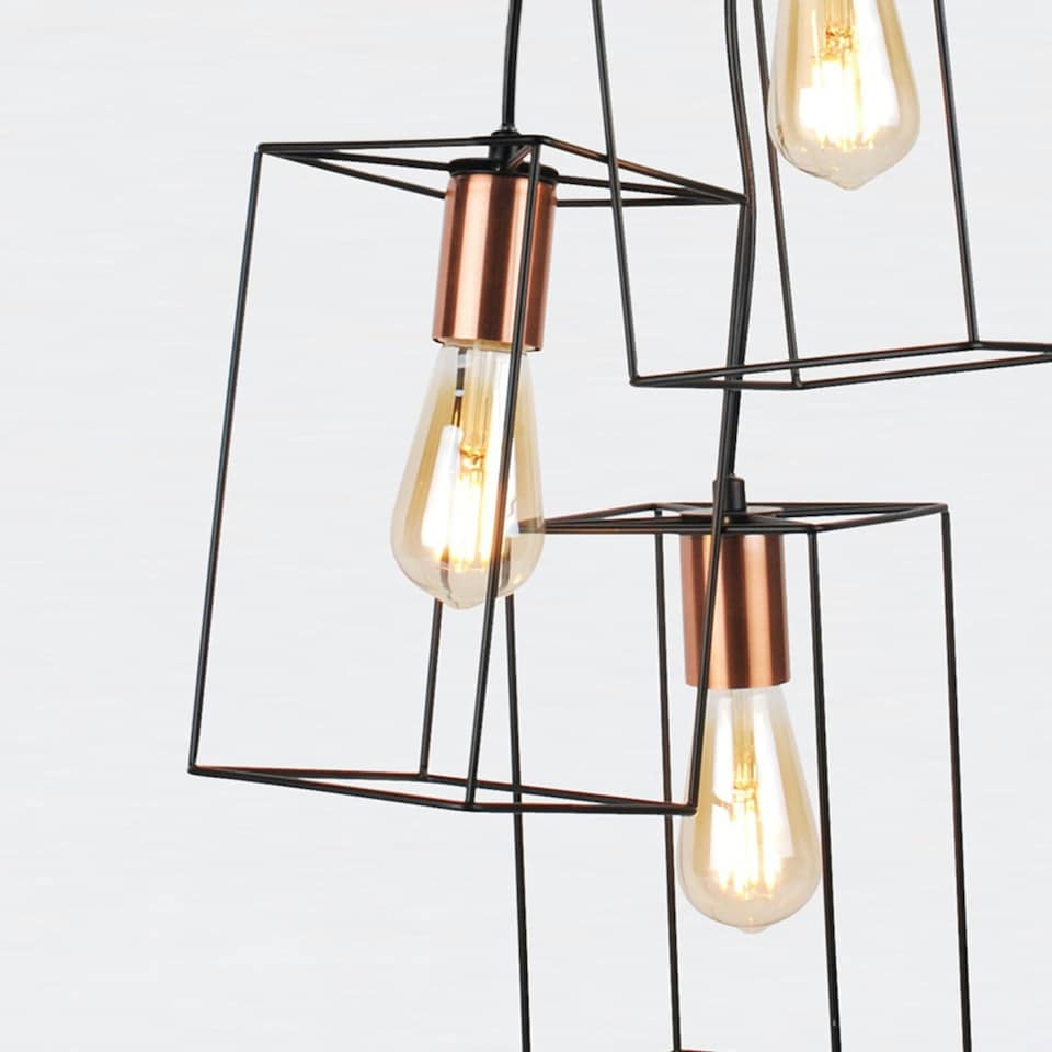 image 1 of First Choice Lighting Matt Black With Brushed Copper Detail 3 Light Pendant Black | Copper