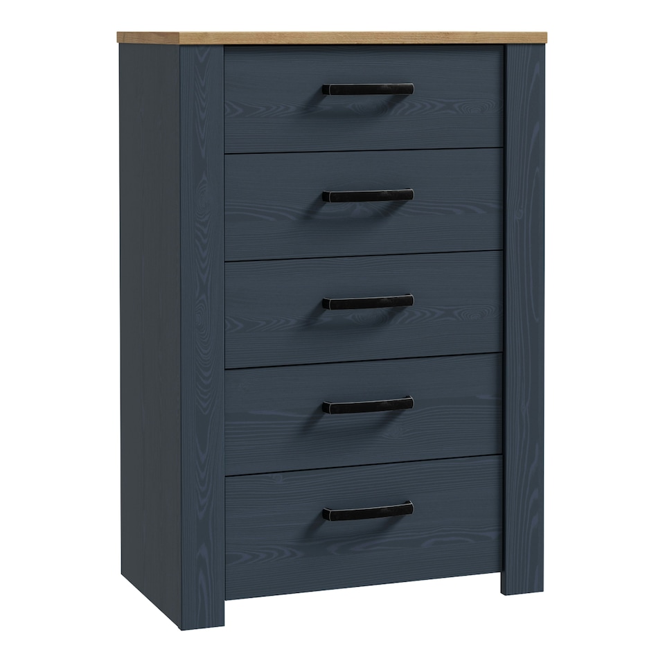 image 1 of Bohol 5 Drawer Narrow Chest in Riviera Oak/Navy
