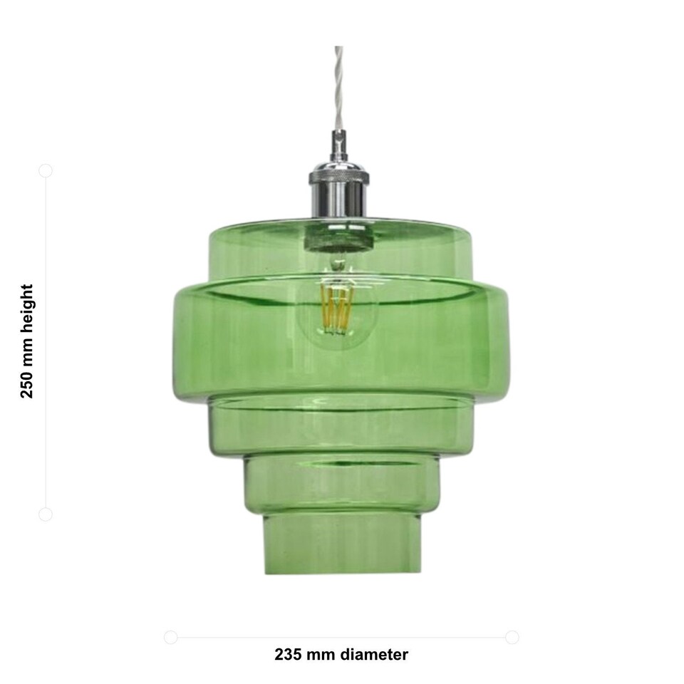 image 1 of Set of 2 Benson - 5 Tier Green Glass Easy Fit Pendant Lightshades
