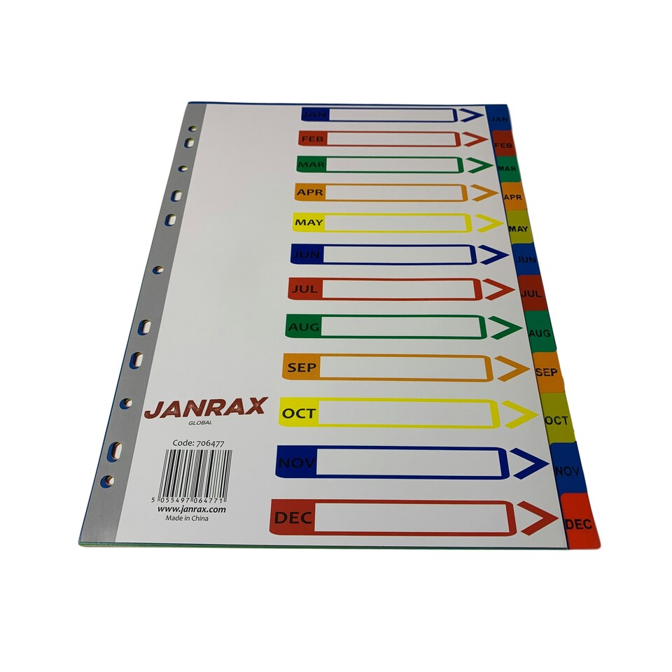 image 1 of A4 Jan - Dec Month Polypropylene Dividers with Reinforced Index Cover