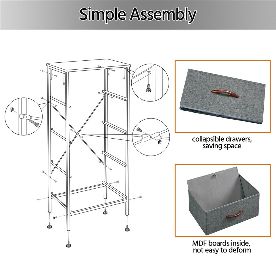 image 1 of Yaheetech Vertical Storage Organizer with 4 Drawers Dark Grey Grey | Dark Grey